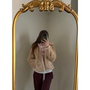 Vintage Y2K White Stag Faux Fur Zip Jacket Coat